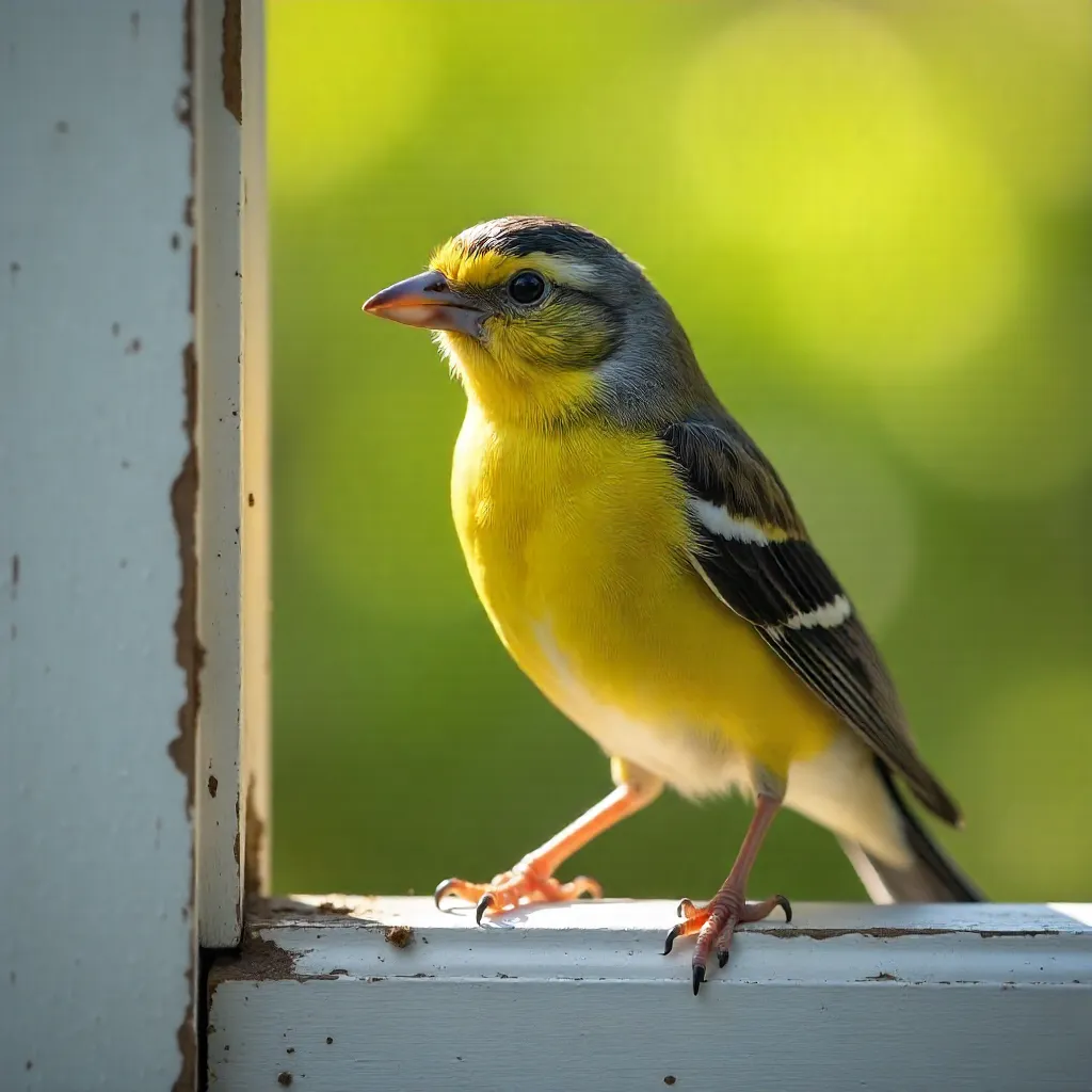 Grey-headed Yellow Finch on White Frame in Natural Light