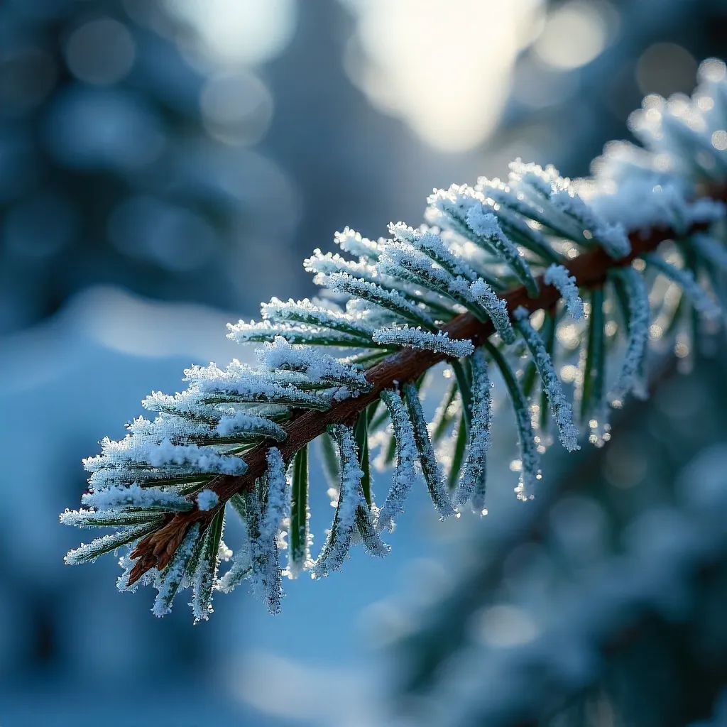 Frost-kissed Pine: A Close-Up Winter Symphony