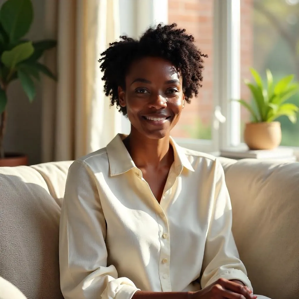 Elegant Black Woman at Home, Photorealistic Portrait