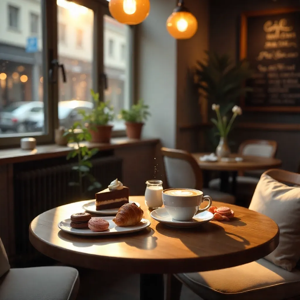 Cozy Café Round Table: Cappuccinos and Desserts