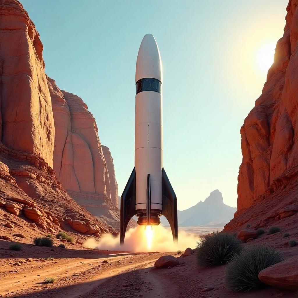 Photorealistic Canyon Rocket at Golden Hour