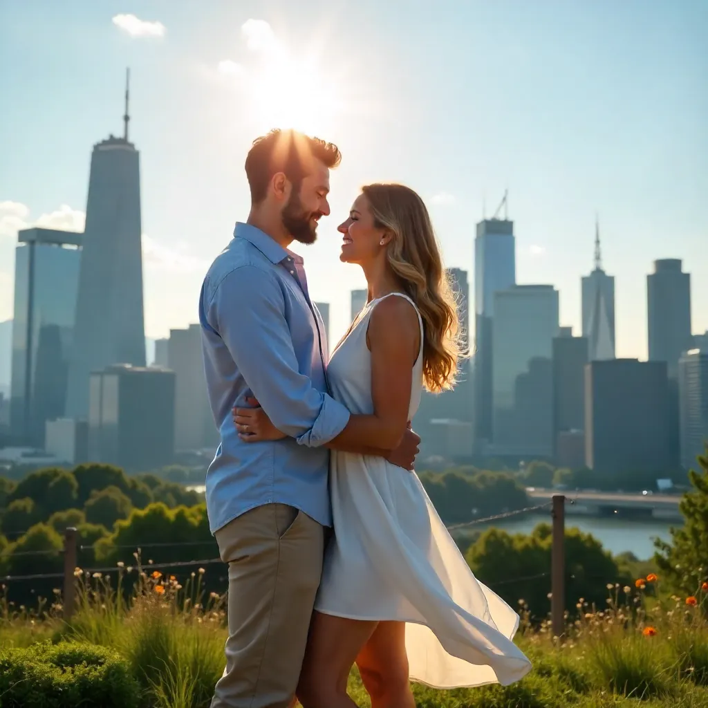 Sunny Day Embrace Over City Skyline