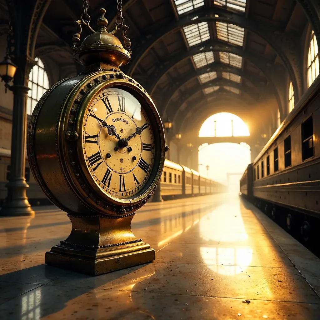 Hanging Vintage Clock in Grand Train Station