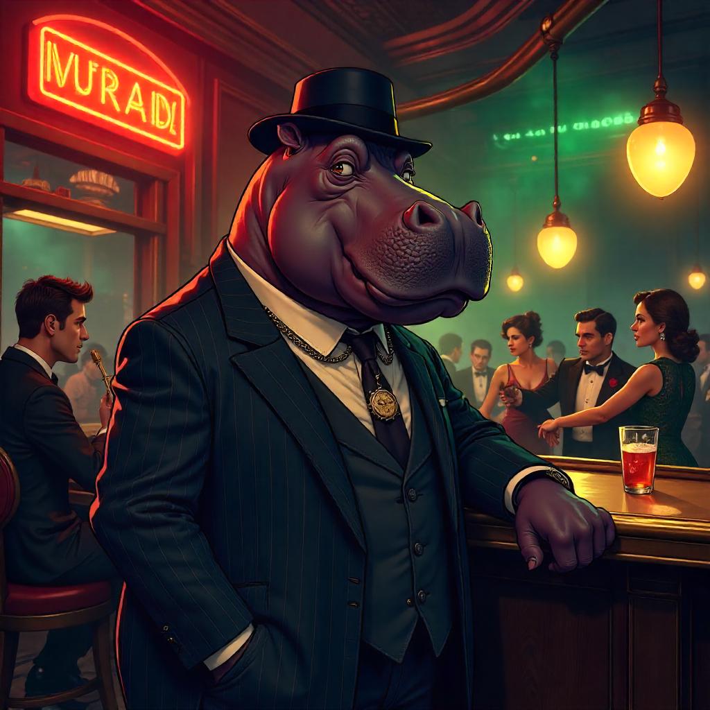 Hippo in a 1920s Speakeasy, Anime Style