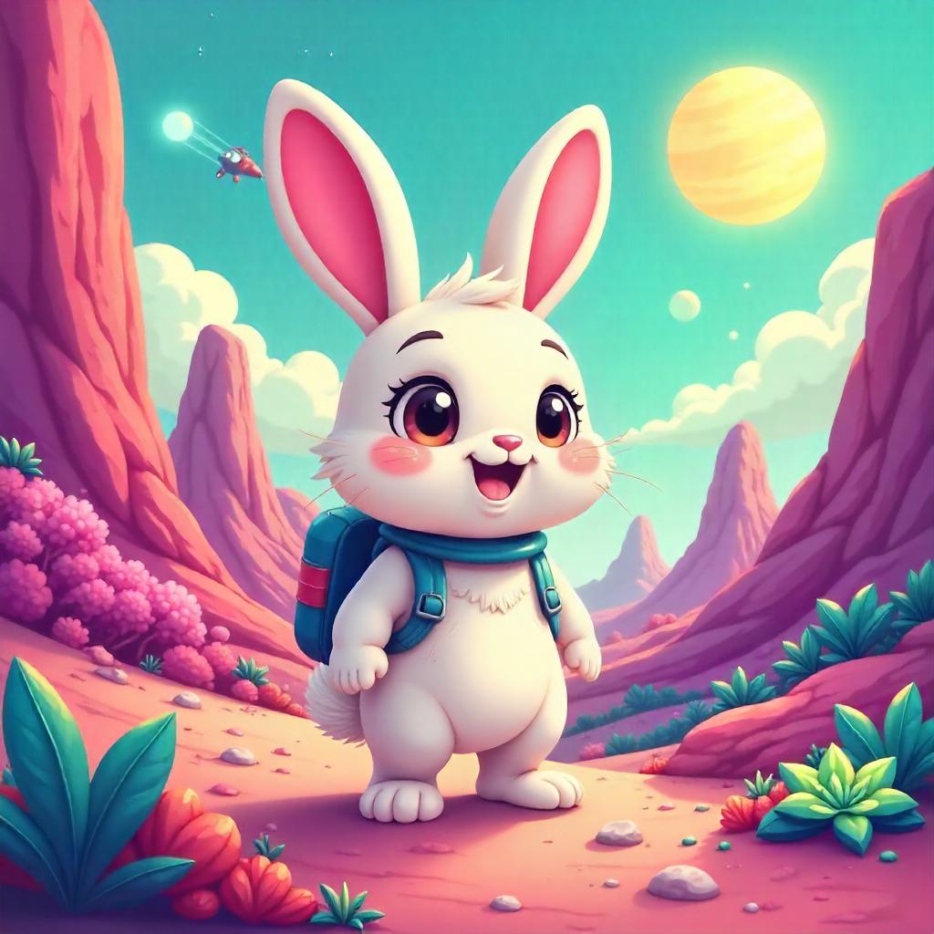 Cartoon Rabbit on a Colorful Alien World