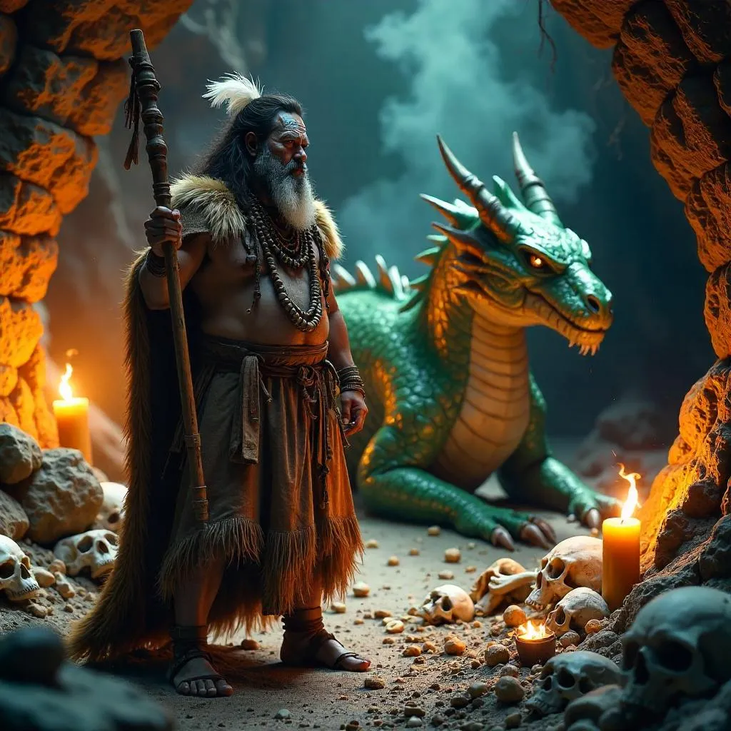 Photoreal Shaman in a Dragon's Lair