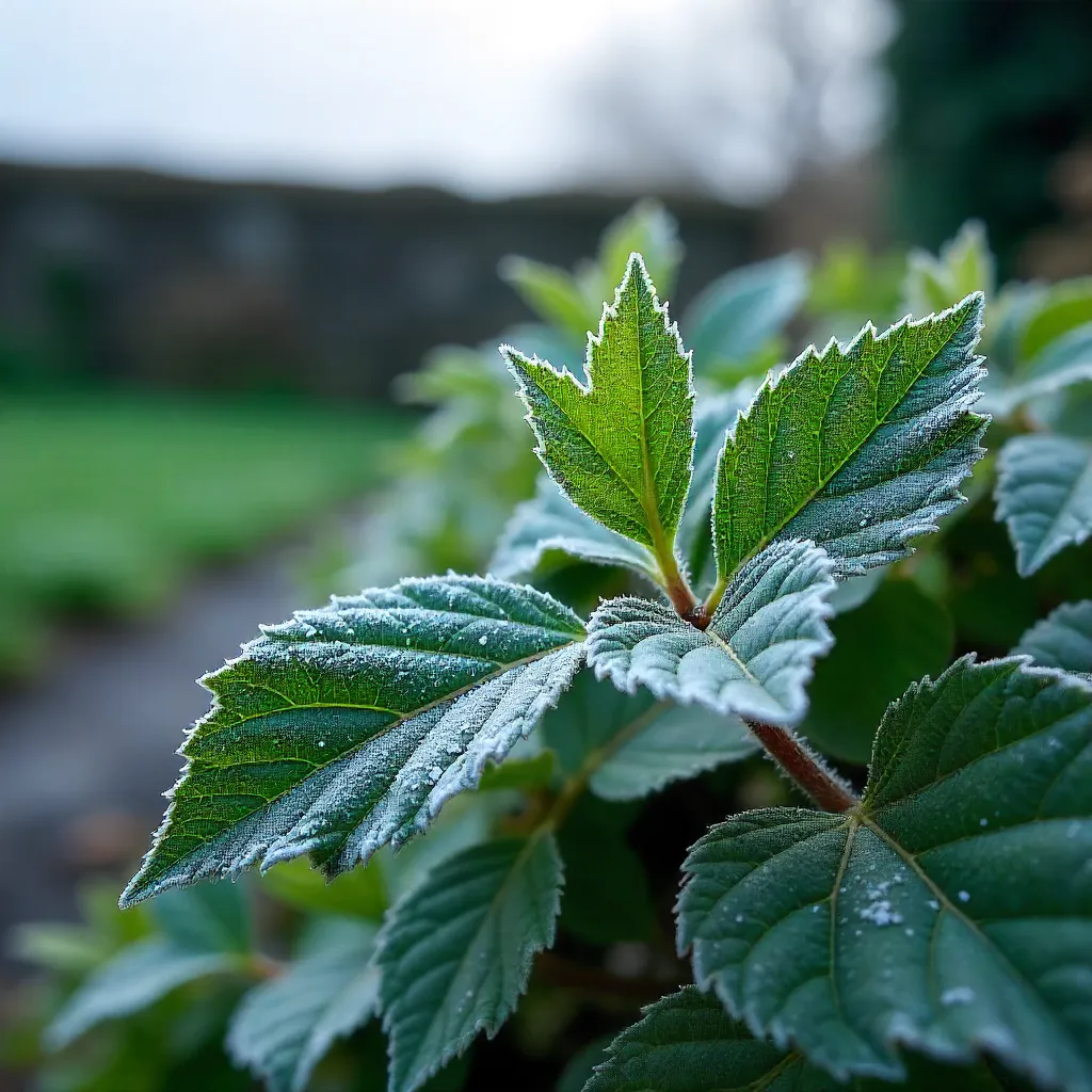 Frost-kissed Emerald Leaves in an Irish Garden