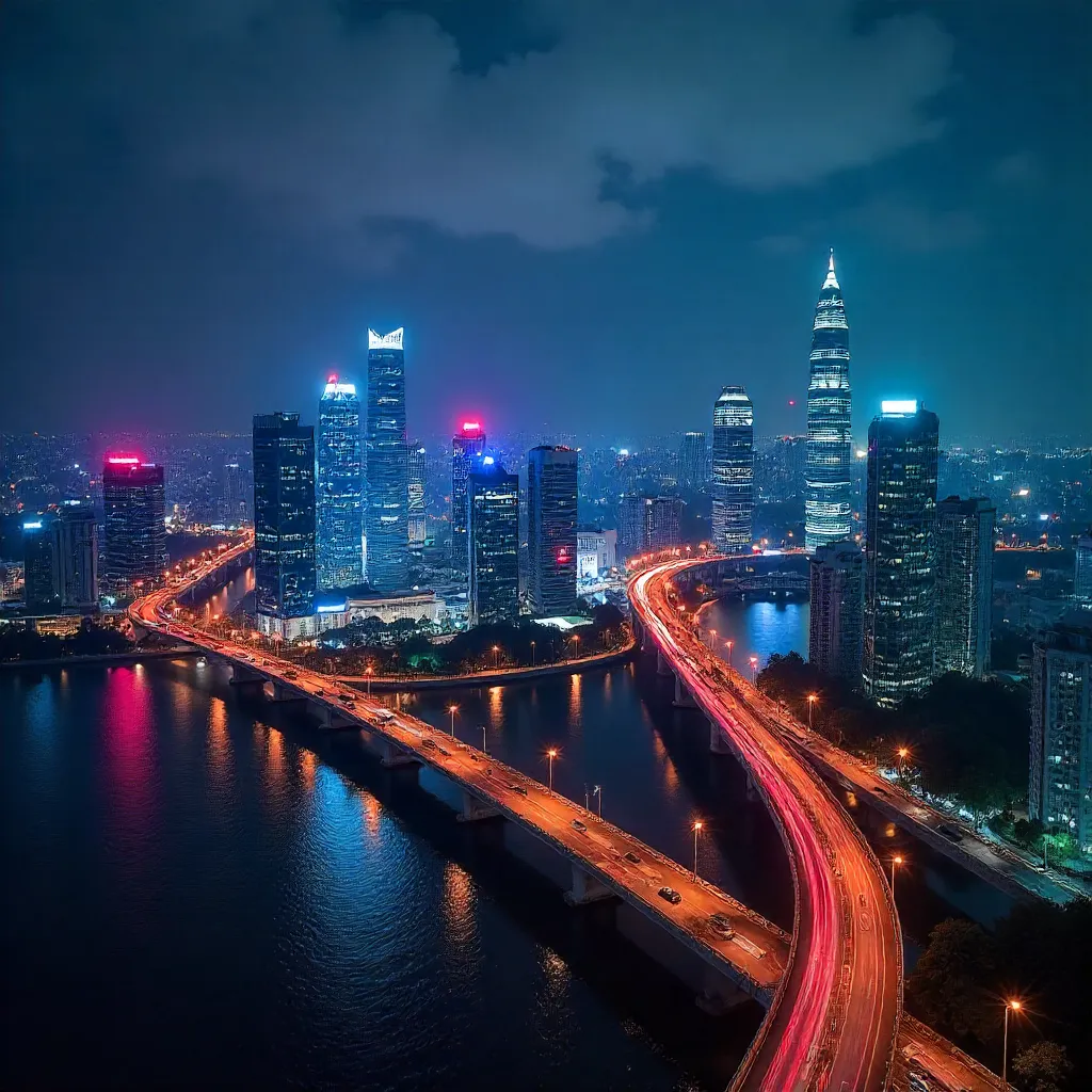 Jakarta Neon Night: Skyline in Light Trails