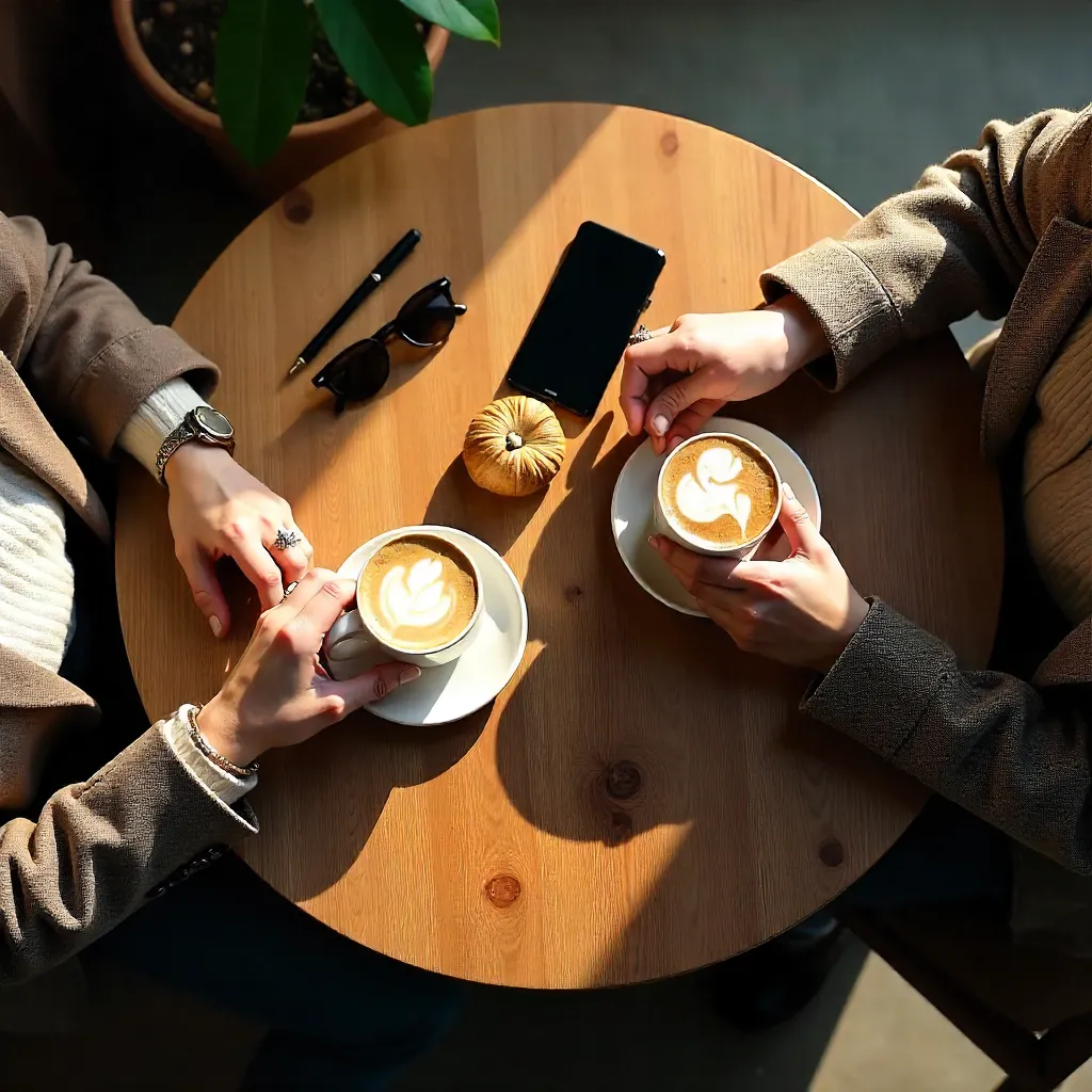 Overhead View: Stylish Coffee Date with Accessories