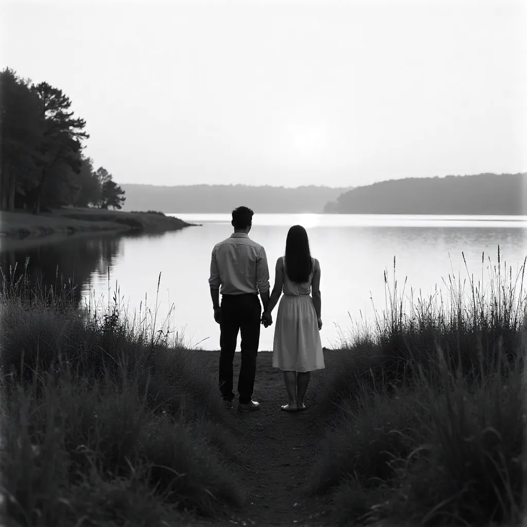 Silent Distance: Black-and-White Outdoor Couple
