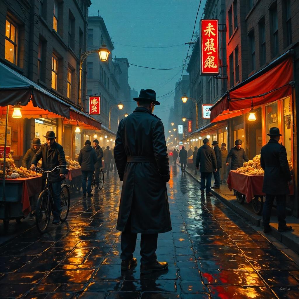 Noir Detective on a Bustling City Street