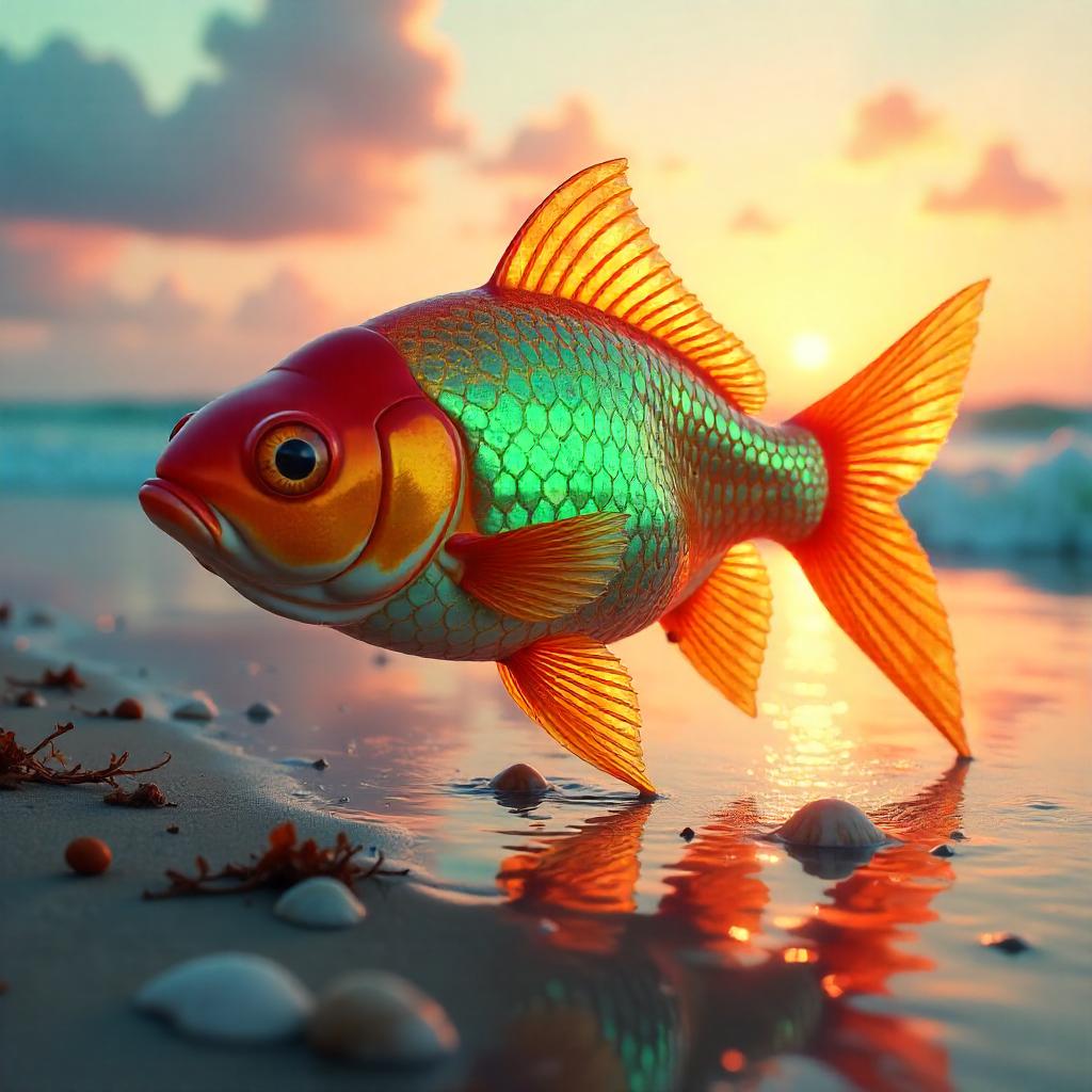 Digital Goldfish on the Sunset Beach