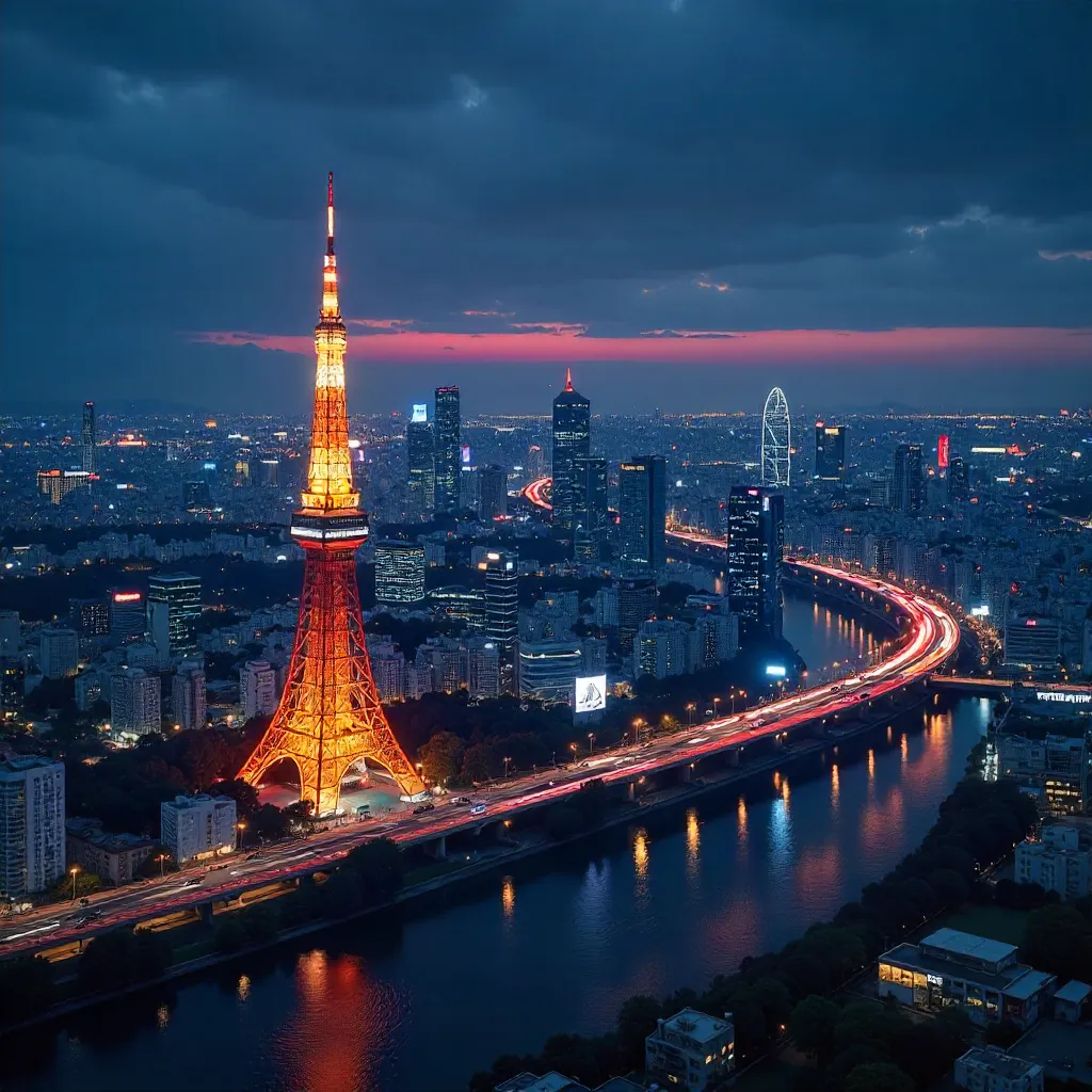 Starlit Night Over Tokyo Tower and Neon Skyline