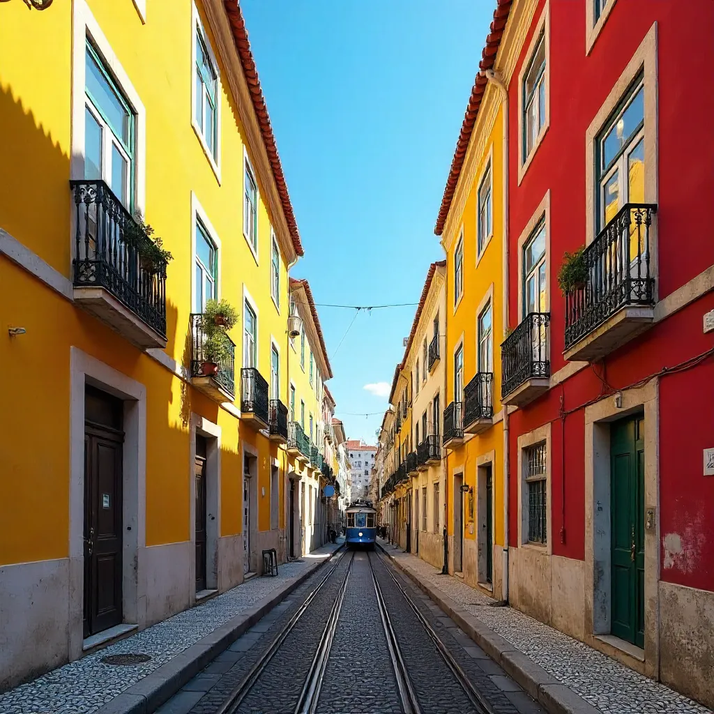 Sunlit Yellow and Red Facades of Lisbon