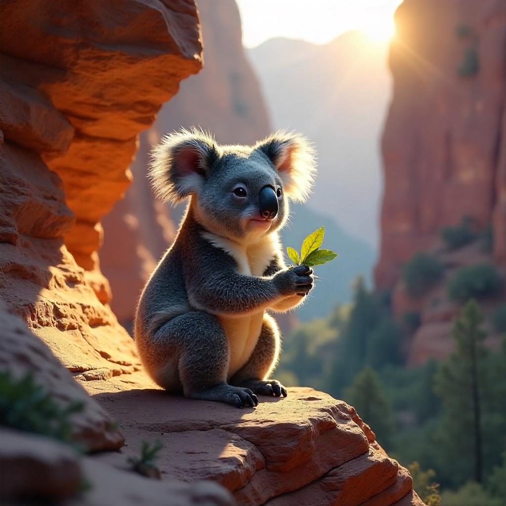 Photoreal Koala in a Golden Canyon