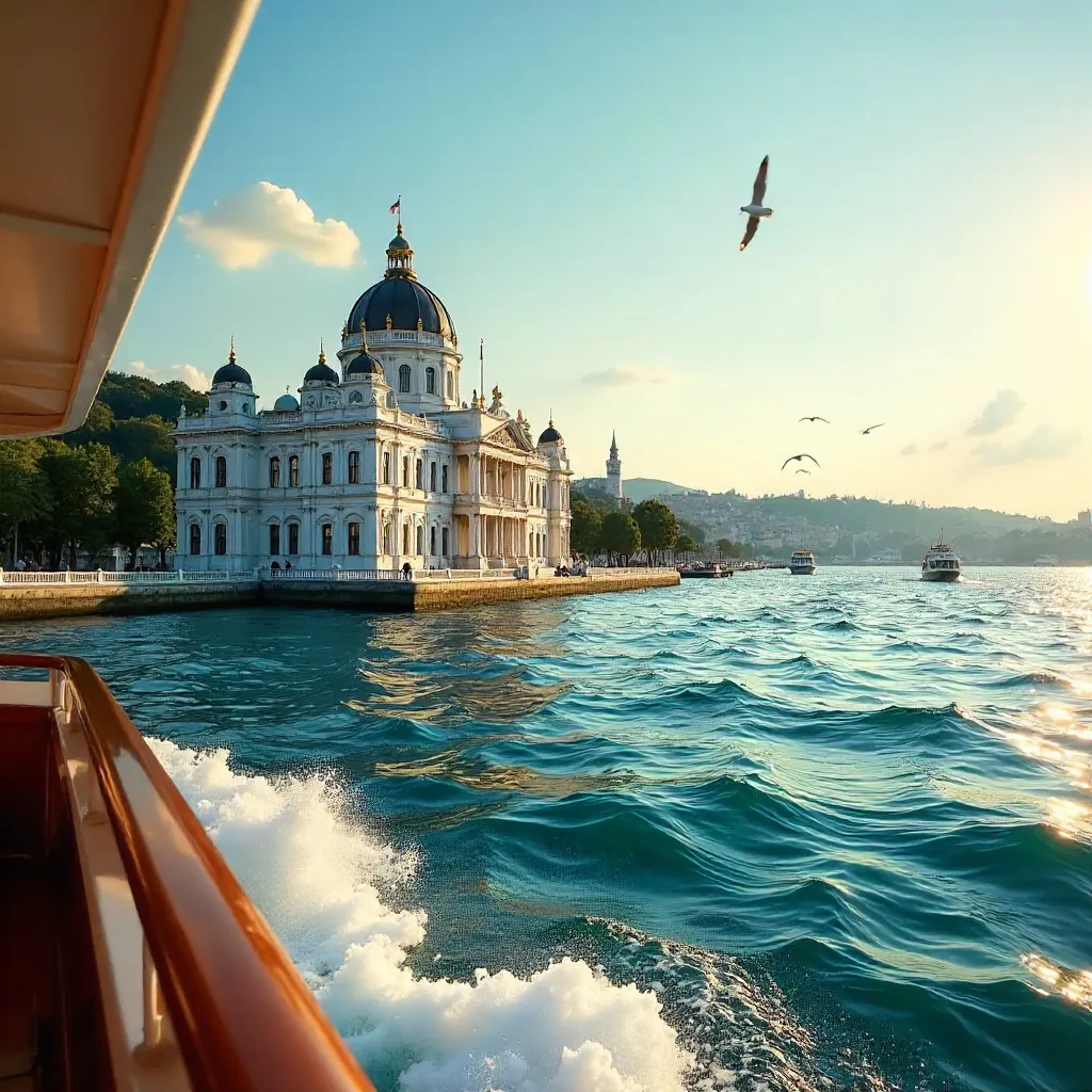 Dolmabahçe Palace from a Bosphorus Ferry at Sunset