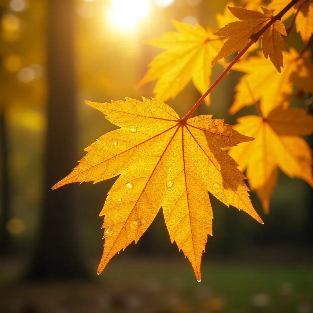 Autumn Sunlit Yellow Maple Leaves