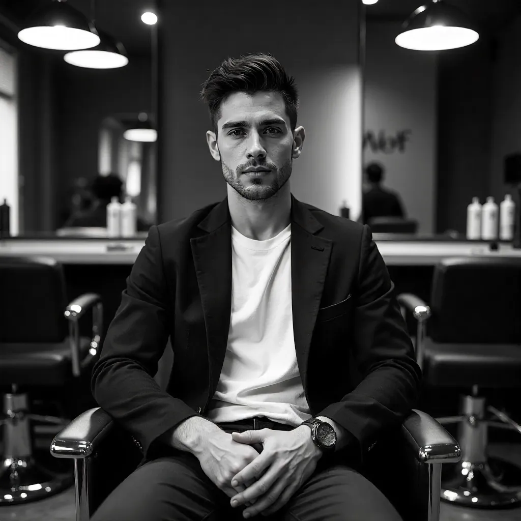Confident Portrait in a Modern Hair Salon