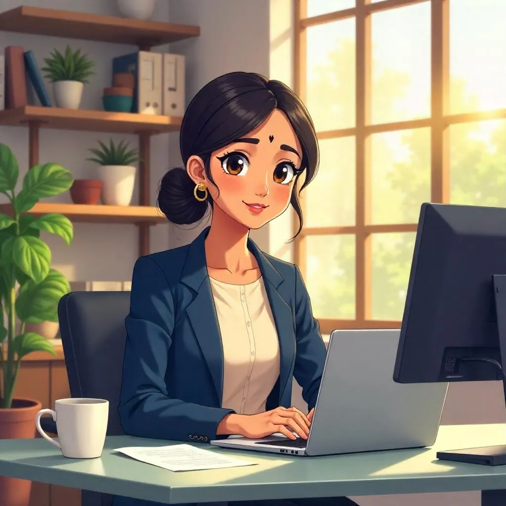 Anime-Style Indian Woman in a Modern Office