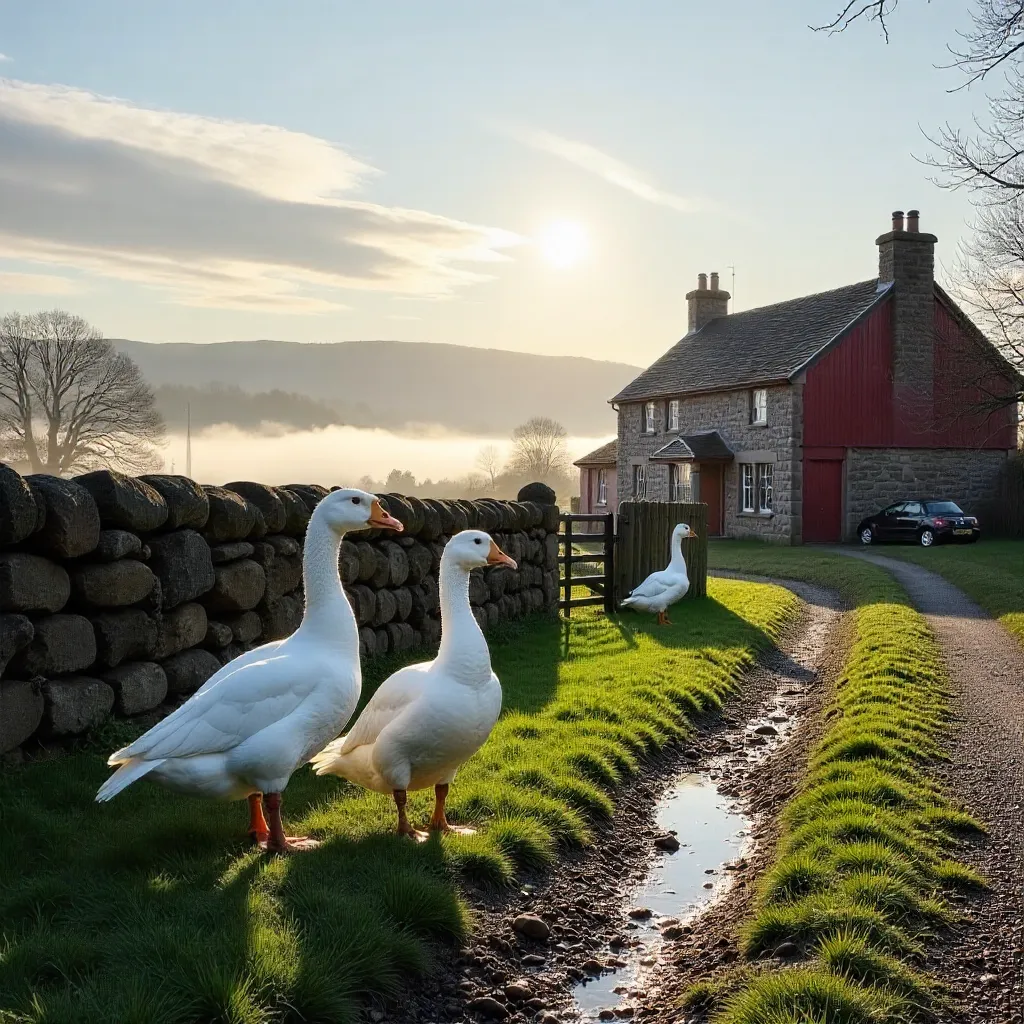 Three White Geese on a Dunblane Farm