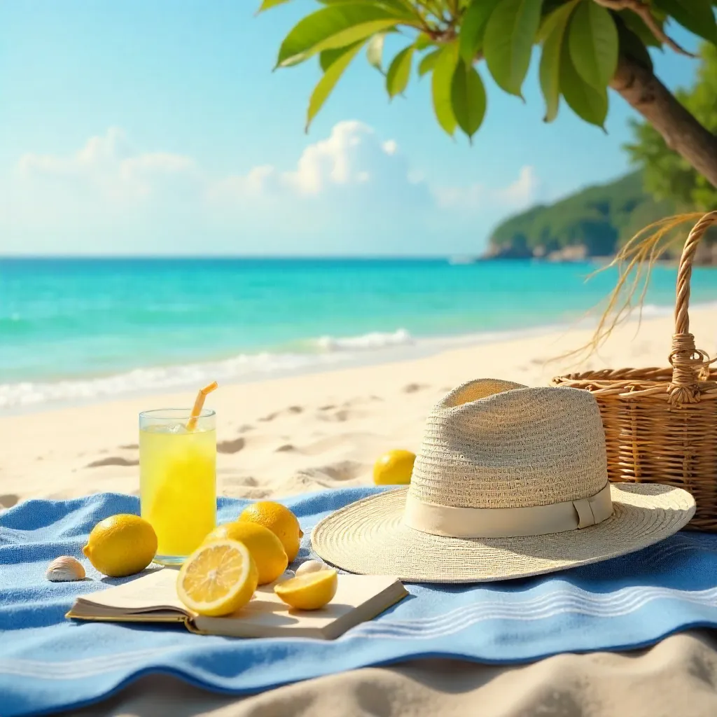 Beach Picnic with Lemons and Hat