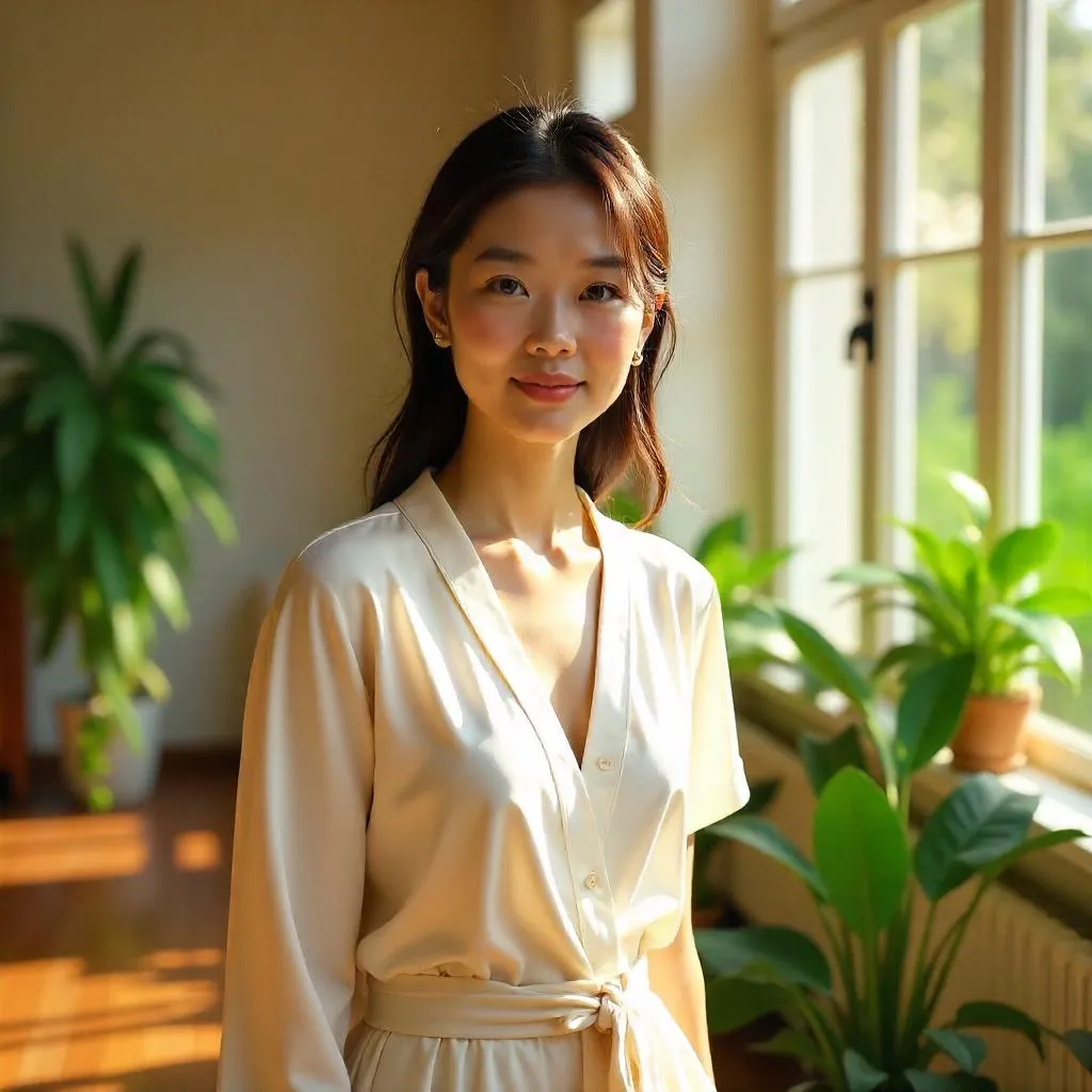 Sunlit Portrait in a Serene Sunroom
