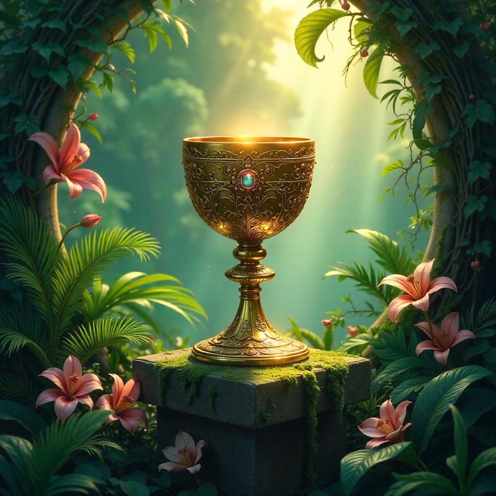 Golden Chalice in a Lush Botanical Garden - Concept Art