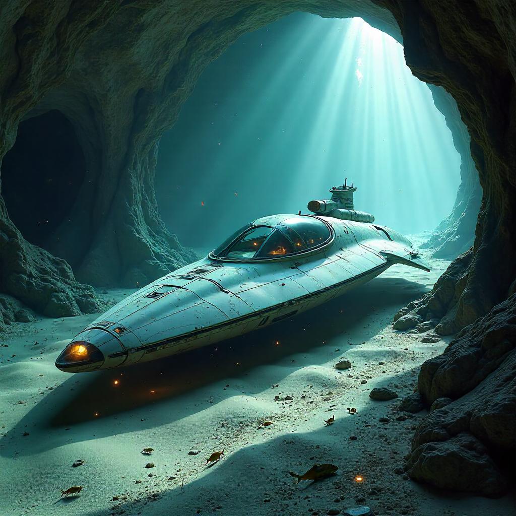 Photorealistic Spaceship in an Underwater Cave