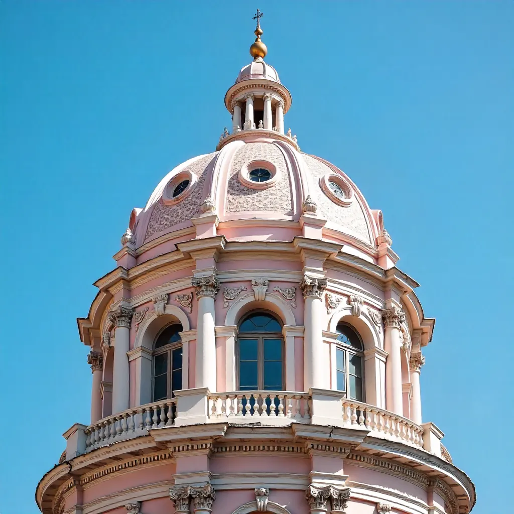 Historic Pink and White Dome Against a Bright Blue Sky