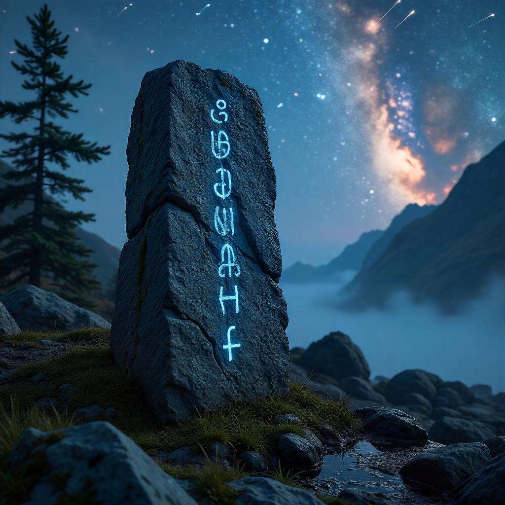 Runic Stone Under a Meteor Shower