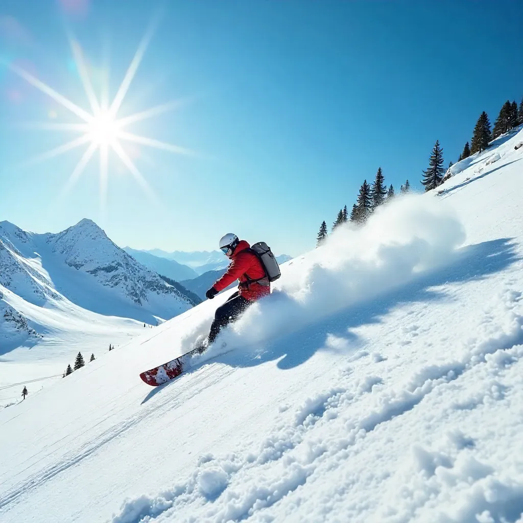 Solitary Snowboarder on a Vast Blue-Sky Slope