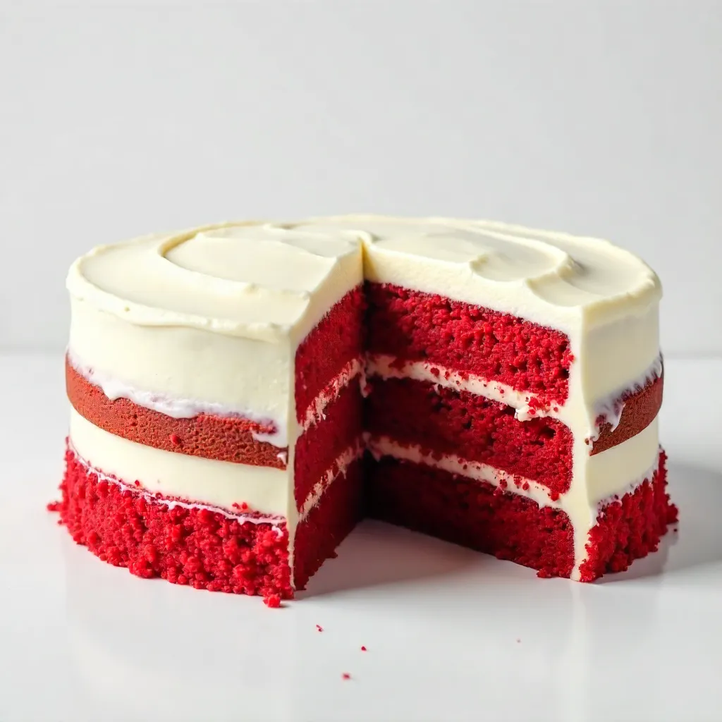 Red Velvet Cake with Cream Cheese Frosting on White Backdrop