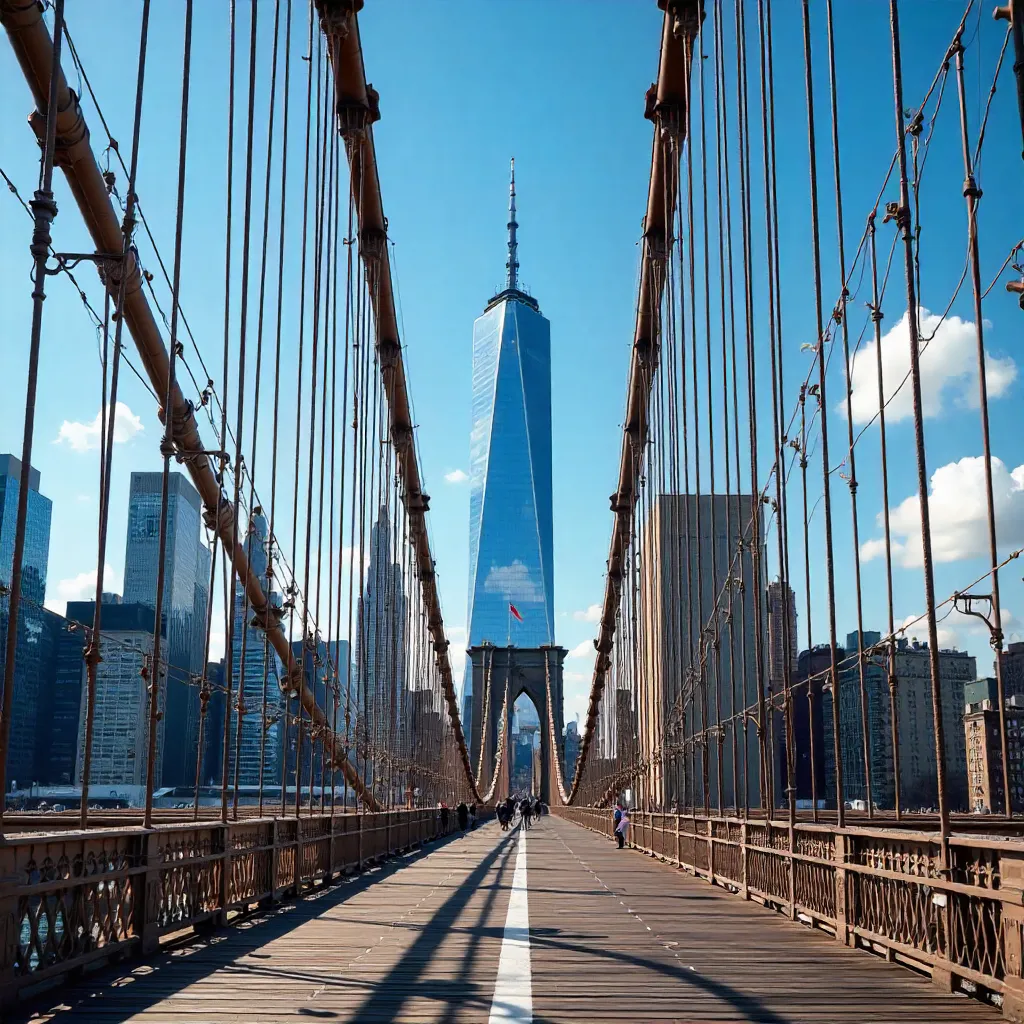 Empire State through Manhattan Bridge at Daylight