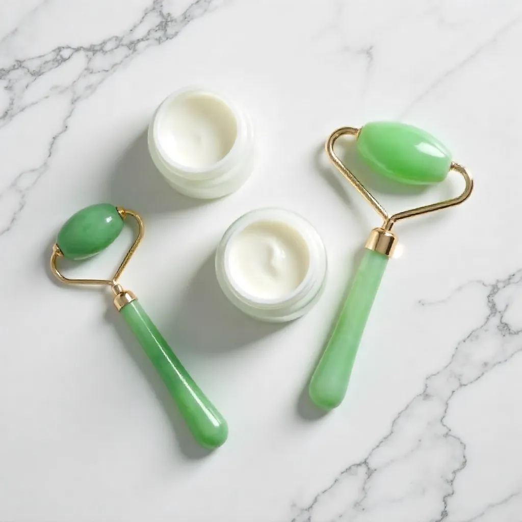 Elegant Top-View Skincare Essentials on Marble