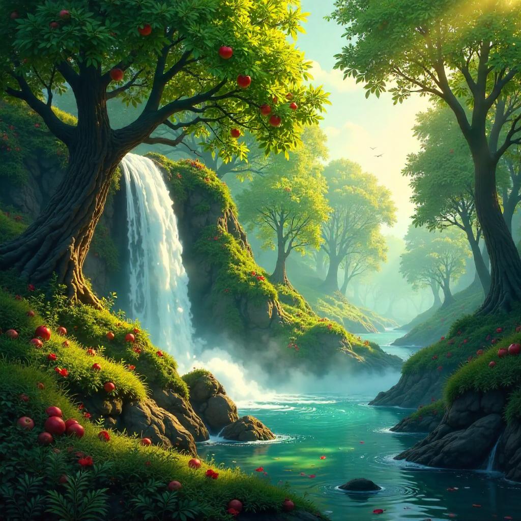 Waterfall Orchard Concept Art Scene