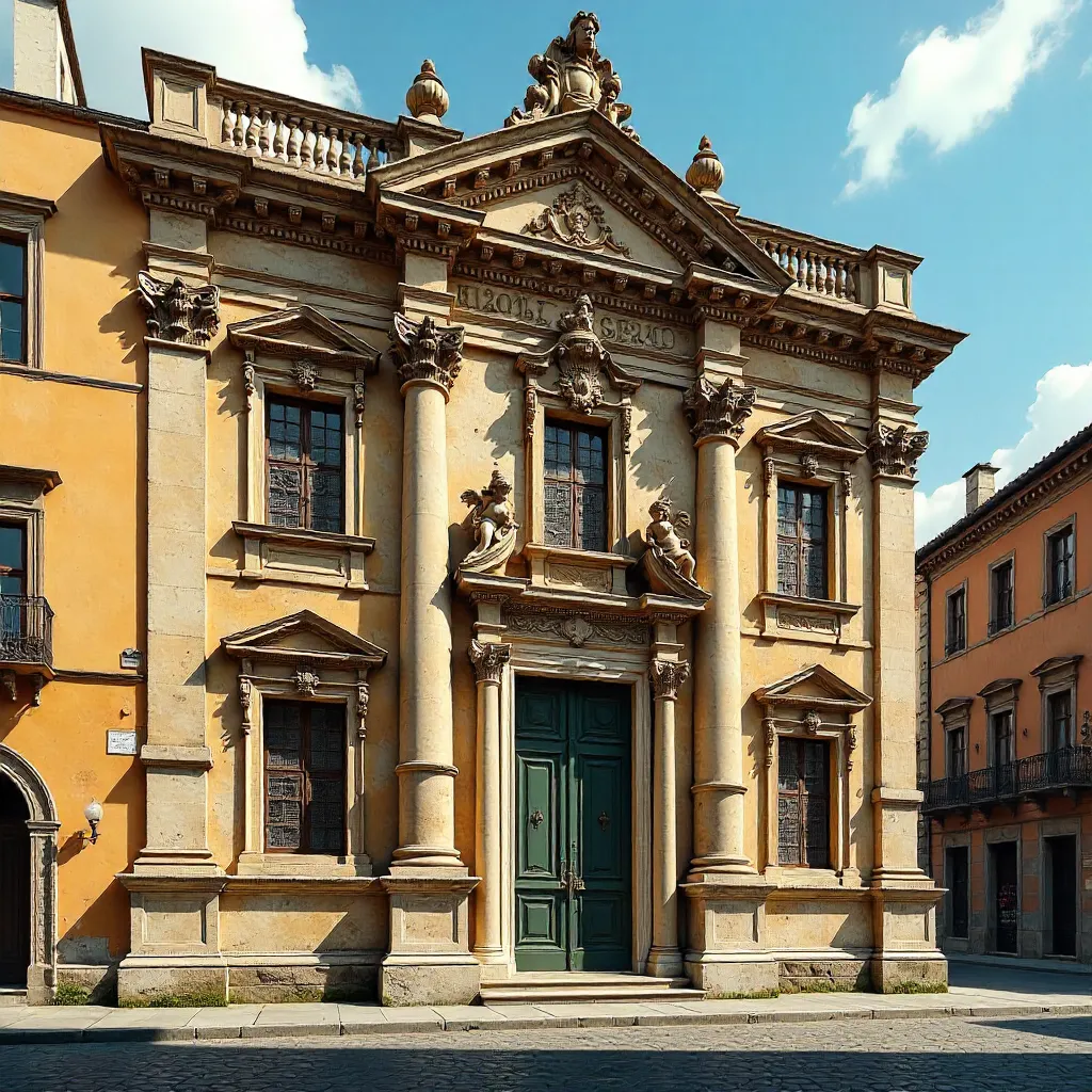 Italian Baroque Stone Facade under Blue Sky
