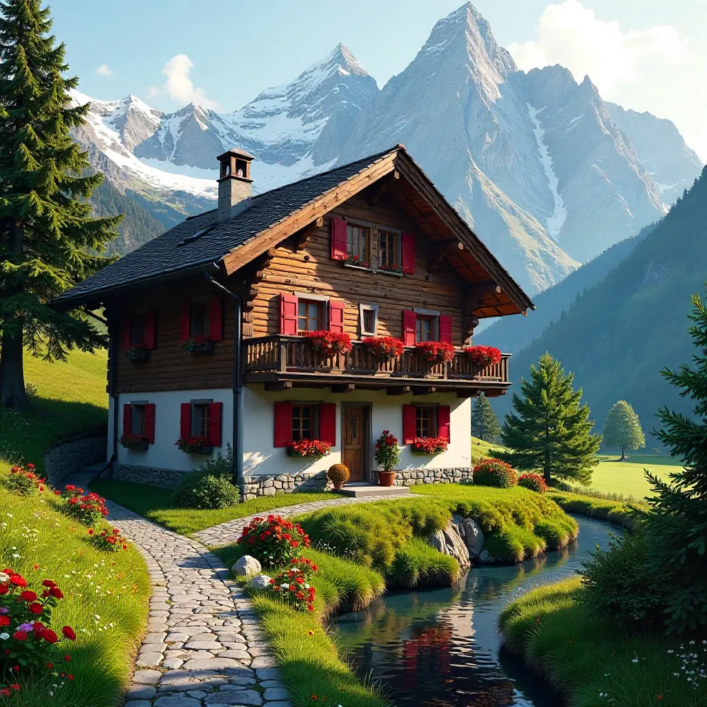 Chalet in Grindelwald with Red Shutters