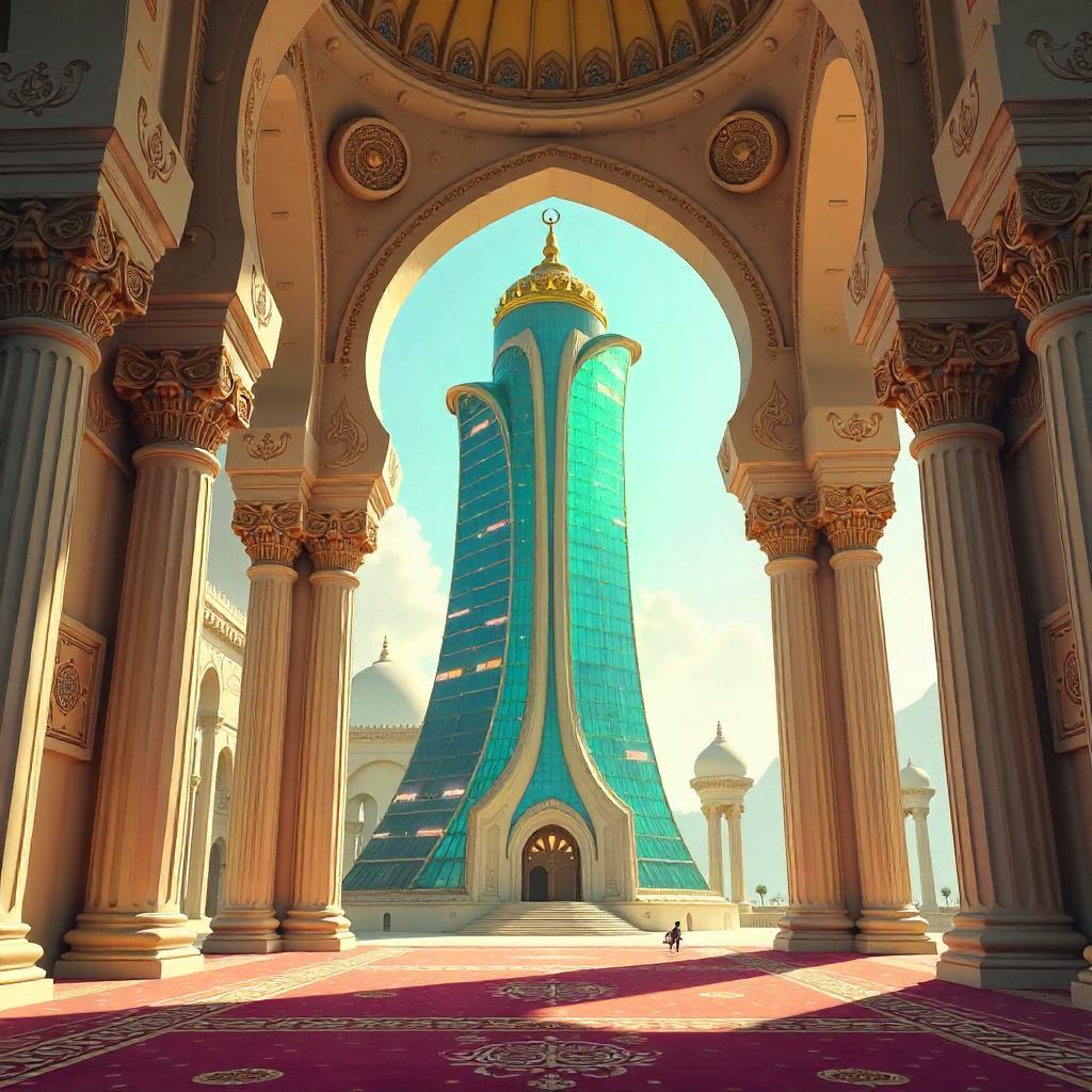 Cartoon Skyscraper Inside a Grand Mosque