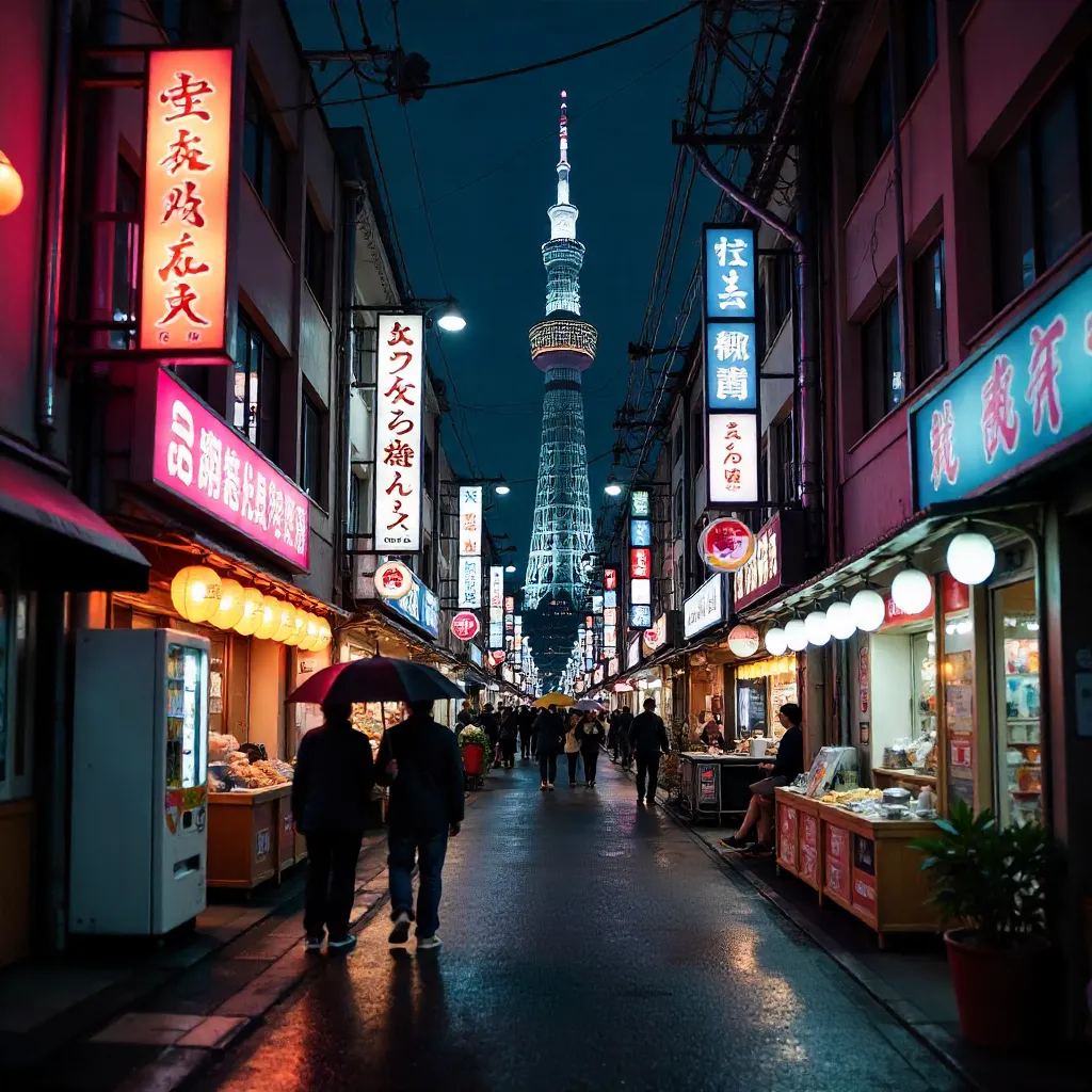 Tokyo Street Bustle with Skytree in Distance