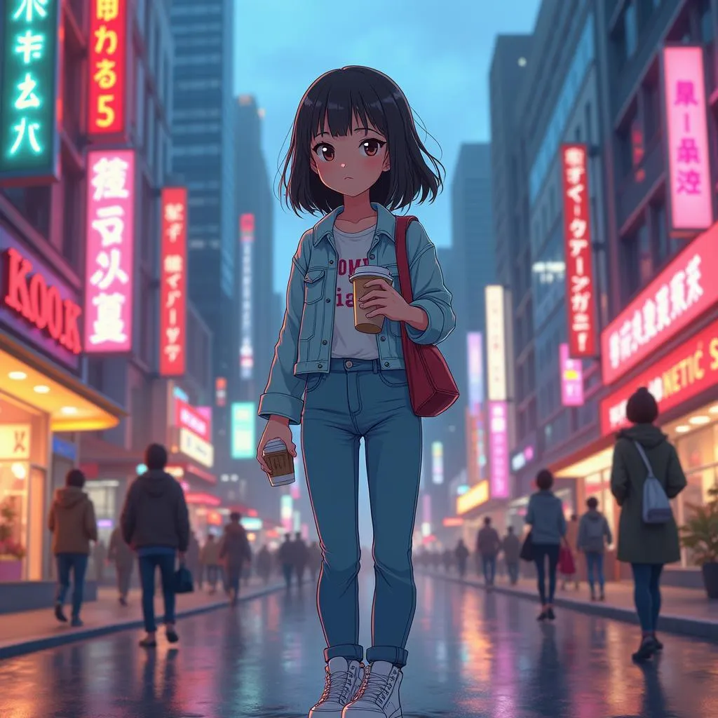 Downtown Neon Anime: Adult Asian Woman