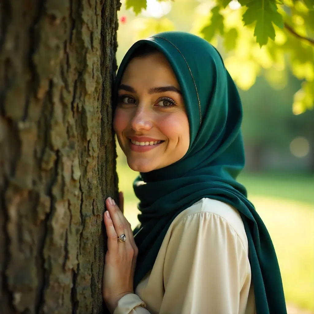 Warm Confidence Behind a Hijab in the Sunlit Park
