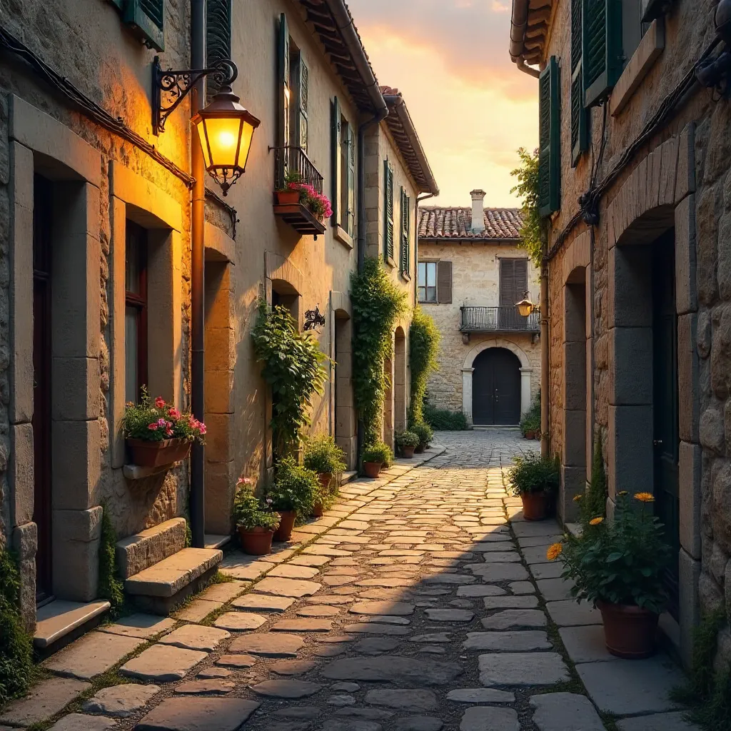 Charming Occitanie Stone Street at Dusk