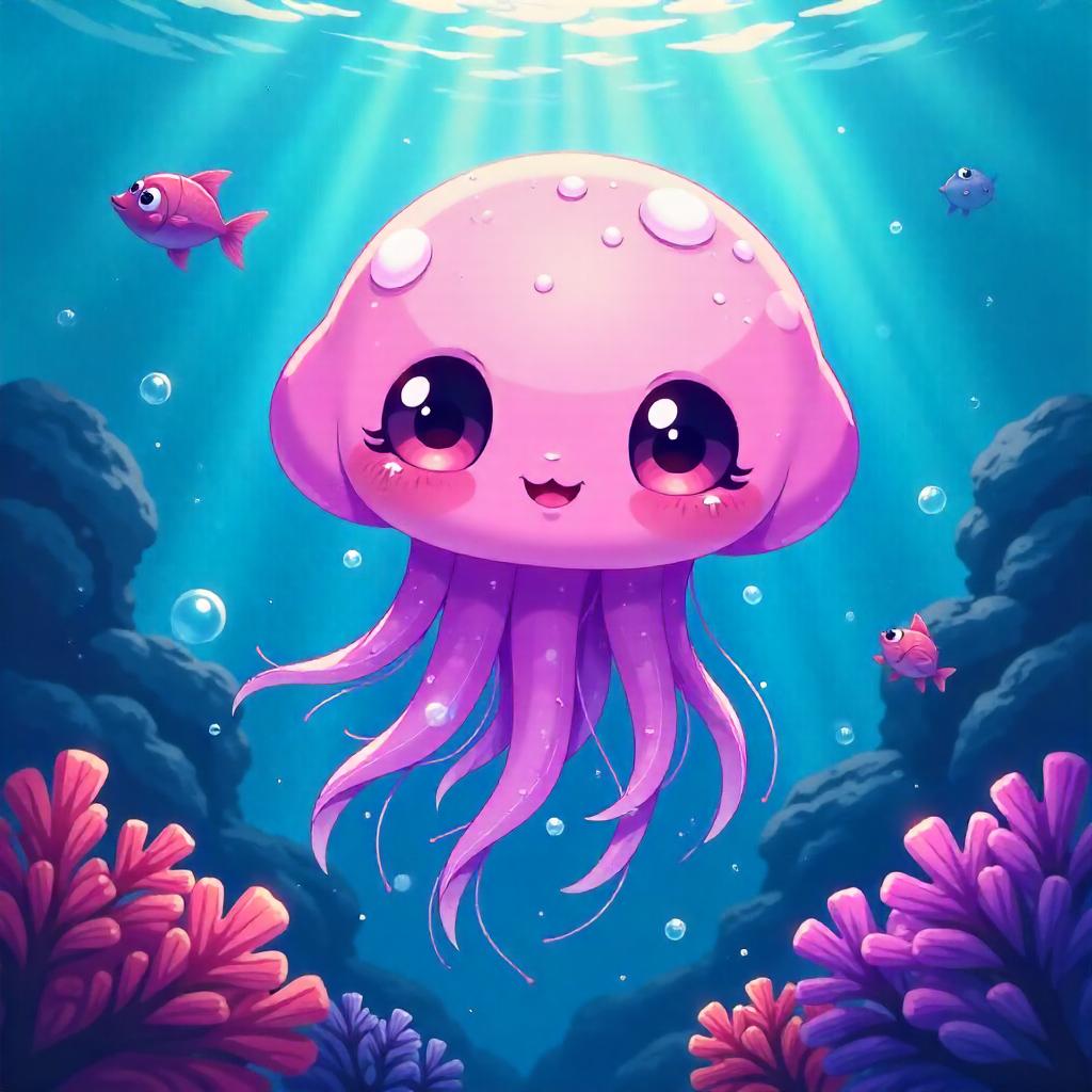Anime Jellyfish in a Lively Underwater School