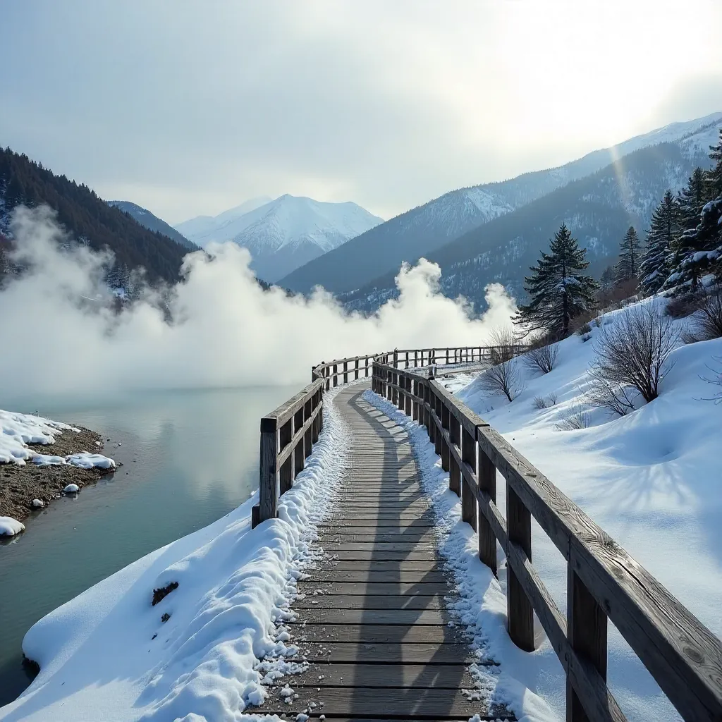 Winter Geothermal Walkway in Hokkaido