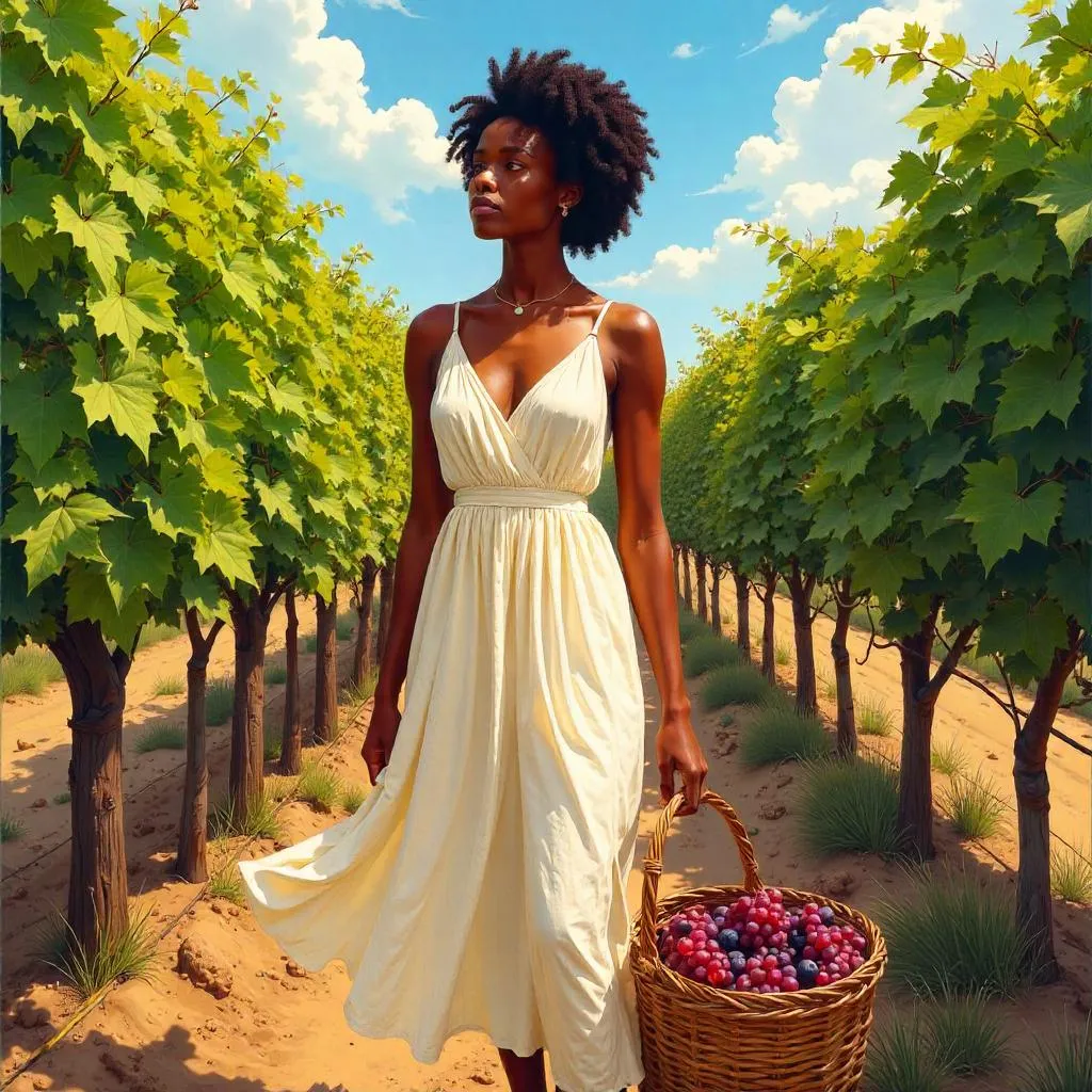 Vineyard Reverie: Oil Portrait of a Young Black Woman