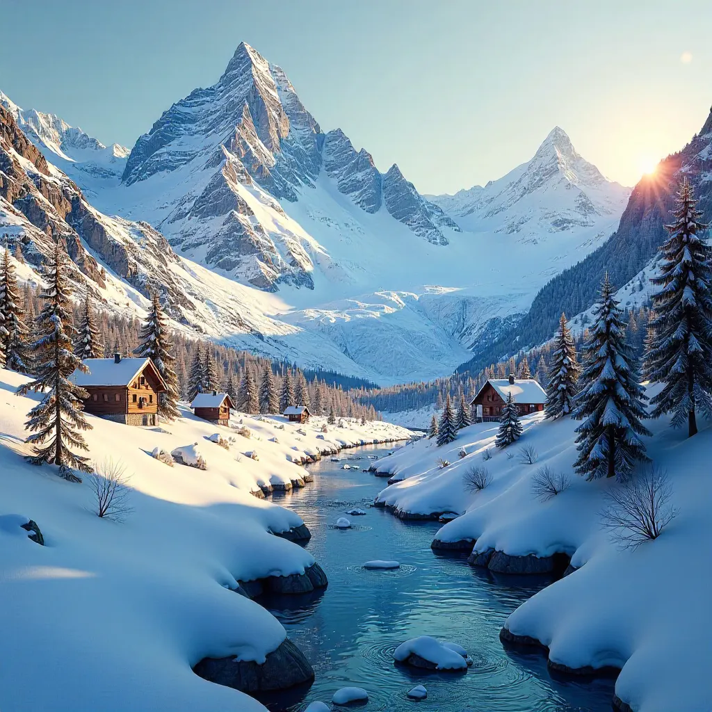 Winter Glacier in the Obergoms Valley, Switzerland
