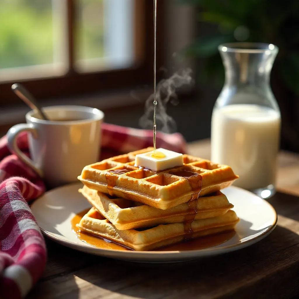 Cozy Morning: Waffles and a Glass of Milk
