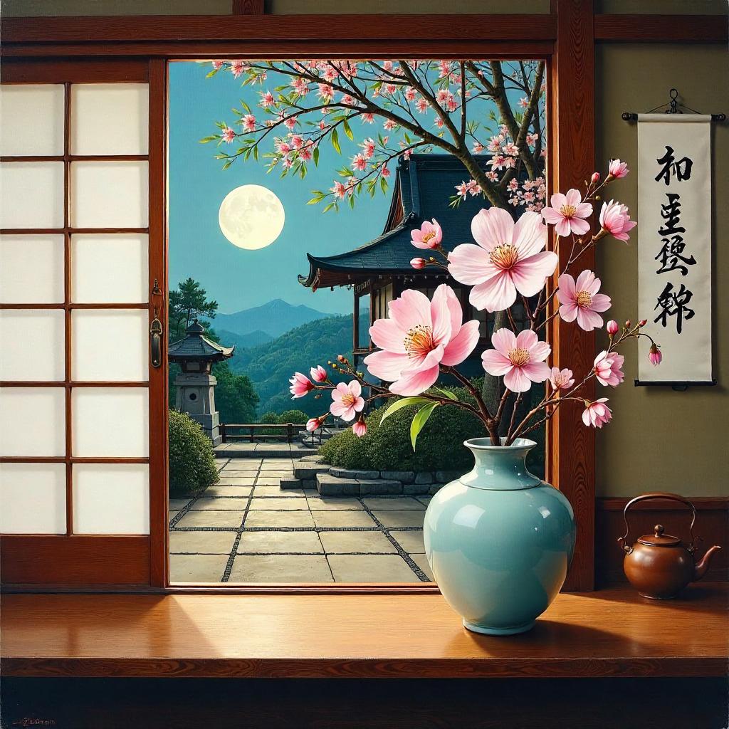 Oil Painting Sakura in Feudal Japan