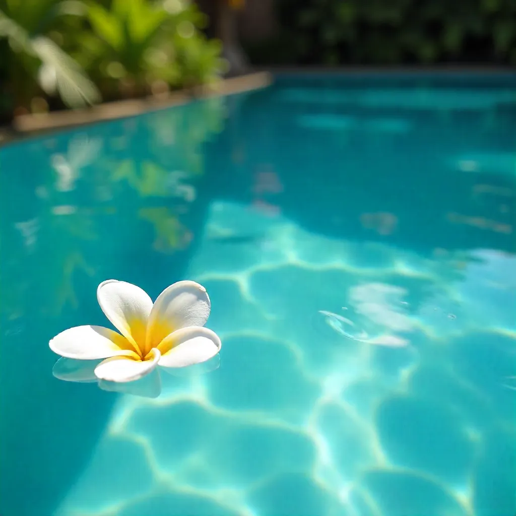 Floating Plumeria in a Serene Summer Pool