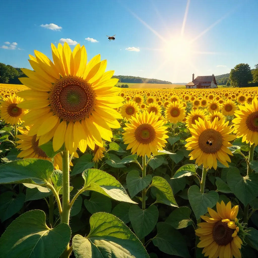 Sunlit Field of Golden Sunflowers in Summer